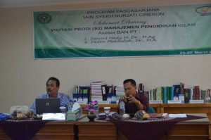 Tim Assesor BAN-PT Samsul Hady M, Dr., M. Ag dan Deden Makbullah, Dr., MA adalah Assesor yang memvisitasi Program Studi Manajemen Pendidikan Islam (MPI) IAIN Syekh Nurjati Cirebon Tahun 2016.
