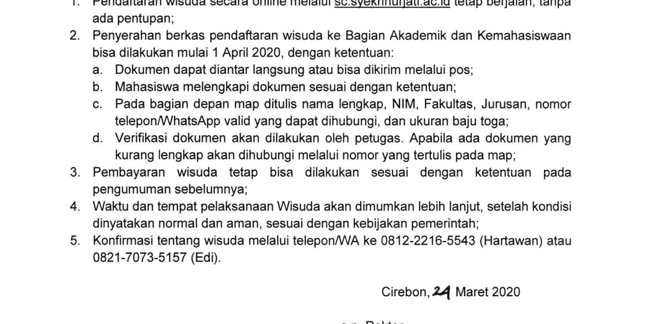 Pengumuman Pelaksanaan Wisuda Ke-XXI Tahun 2020