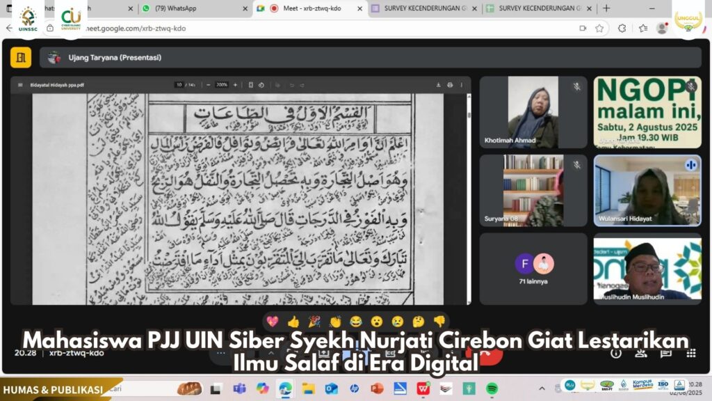 Mahasiswa PJJ UIN Siber Syekh Nurjati Cirebon Giat Lestarikan Ilmu Salaf di Era Digital